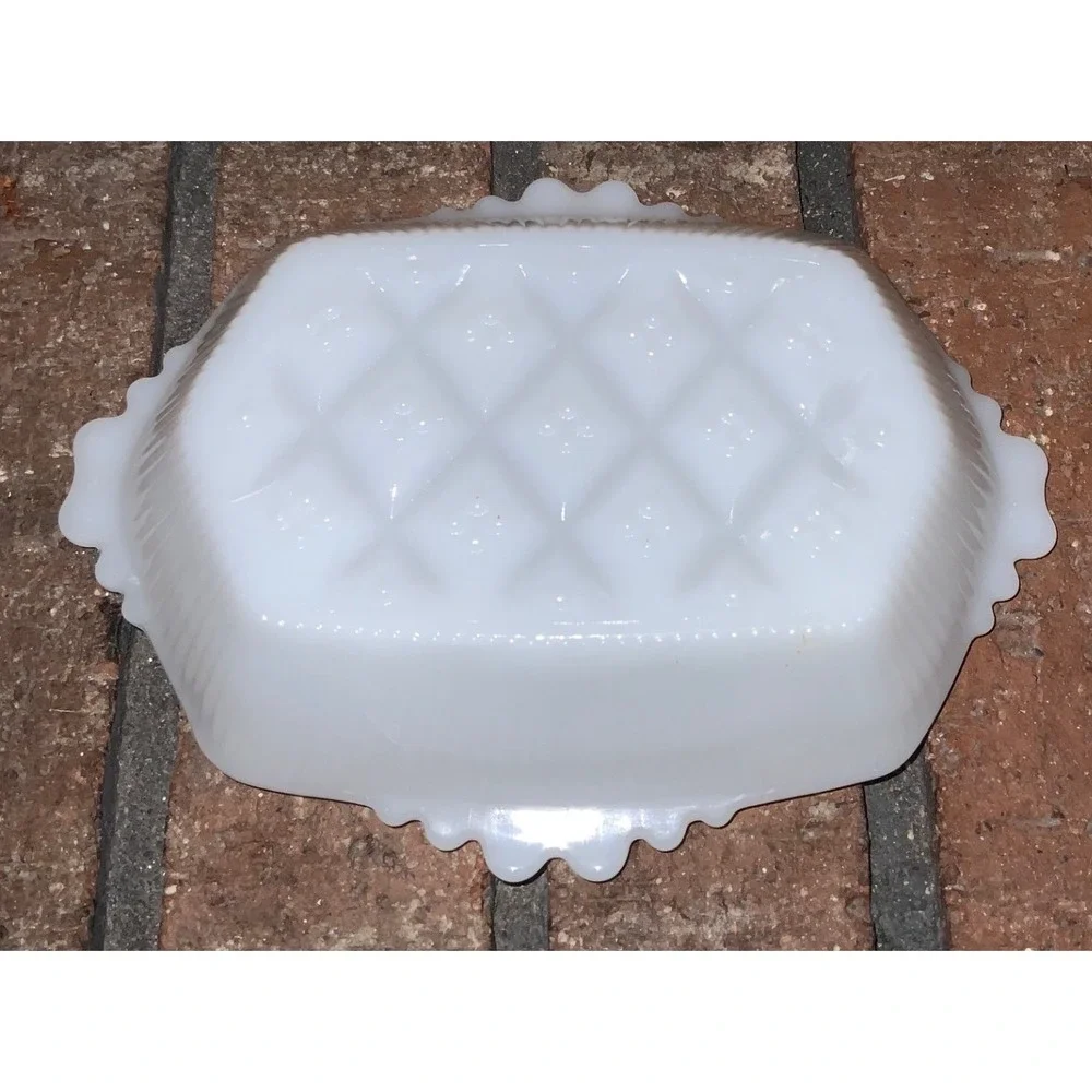 Vintage White Milk Glass Quilted Hobnail Serving‎ Bowl Rectangular Candy Dish